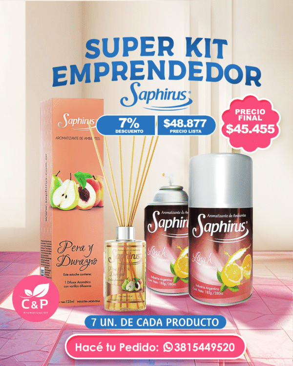 KIT 7 Difusores con Varillas Saphirus + 7 Aerosoles Saphirus