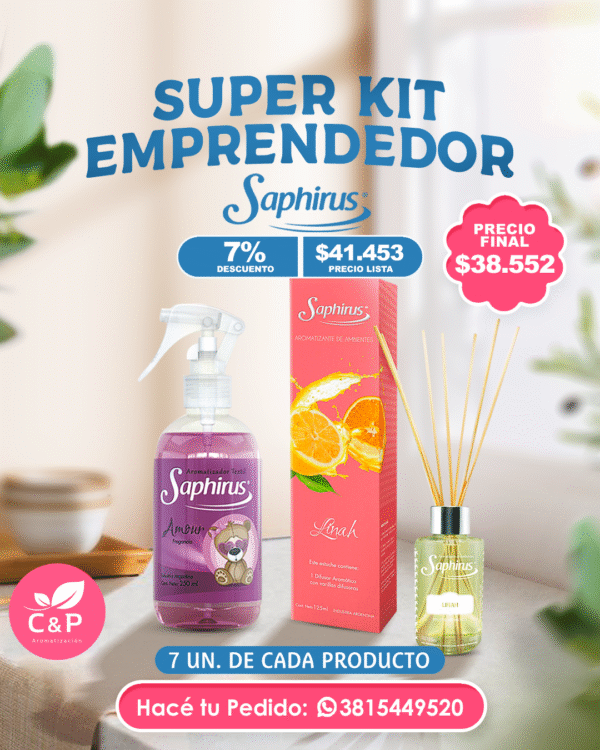 KIT 7 Textiles + 7 Difusores con Varillas Saphirus