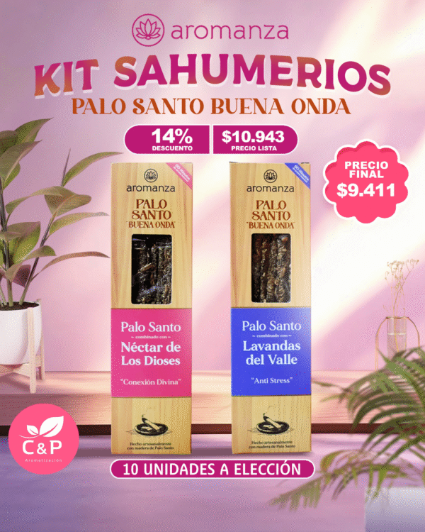 KIT AROMANZA Sahumerios Palo Santo Buena Onda x8